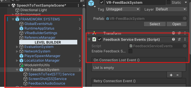 Enable Feedback Service flag in VR Feedback System prefab